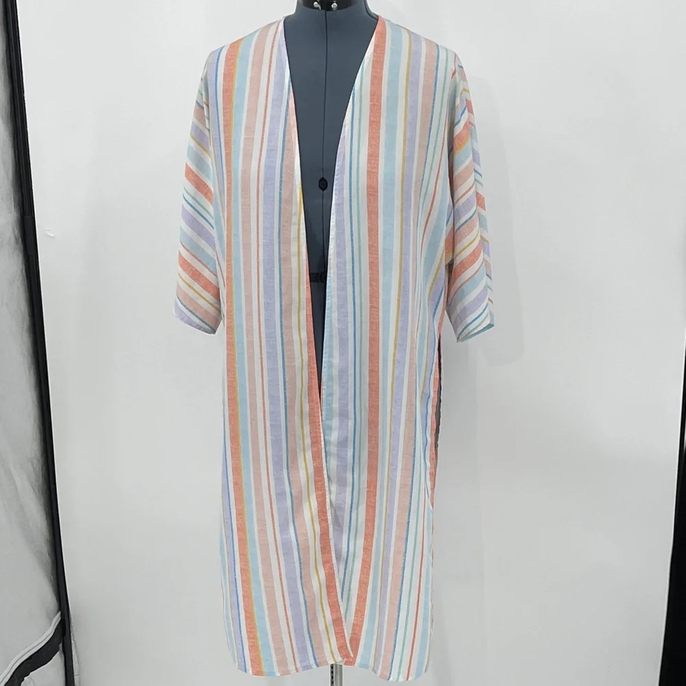 SADIE & SAGE Colorful Striped Open KIMONO SIZE M WOMENS